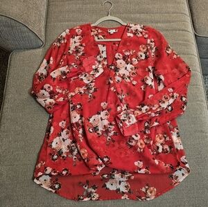 Kut From The Kloth Red Floral Boho Casual Top Blouse Size Medium
